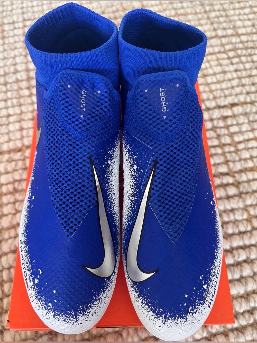 Nike Phantom Ghost VSN PRO DF FG Soccer Cleats Racer Blue Chrome White 9.5 NEW